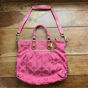 Coach Y2K Pink Purse 12963 Julianne Tote Shoulder Hand Bag Gold and Red Accents